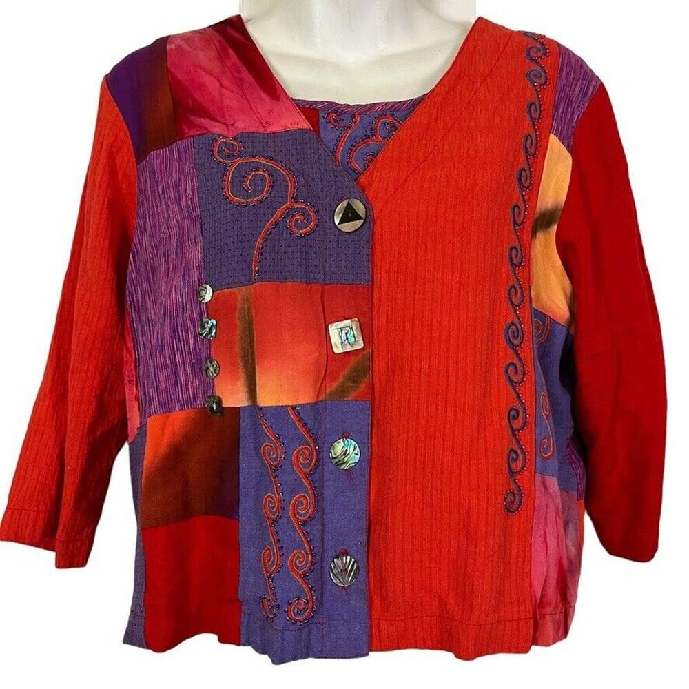 Faith Celia Forrester Womens Red Purple Beaded Mixed Media Top & Jacket Set sz S